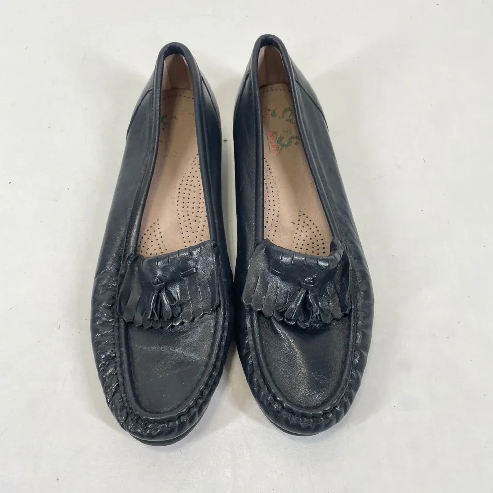 SAS Comfort Womens 11 N Navy Blue Leather Kiltie Tassel Loafers Made in USA